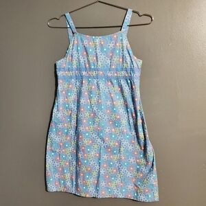 J. Khaki Blue Square Neck Sleeveless Sundress Stylized Flowers Size 14